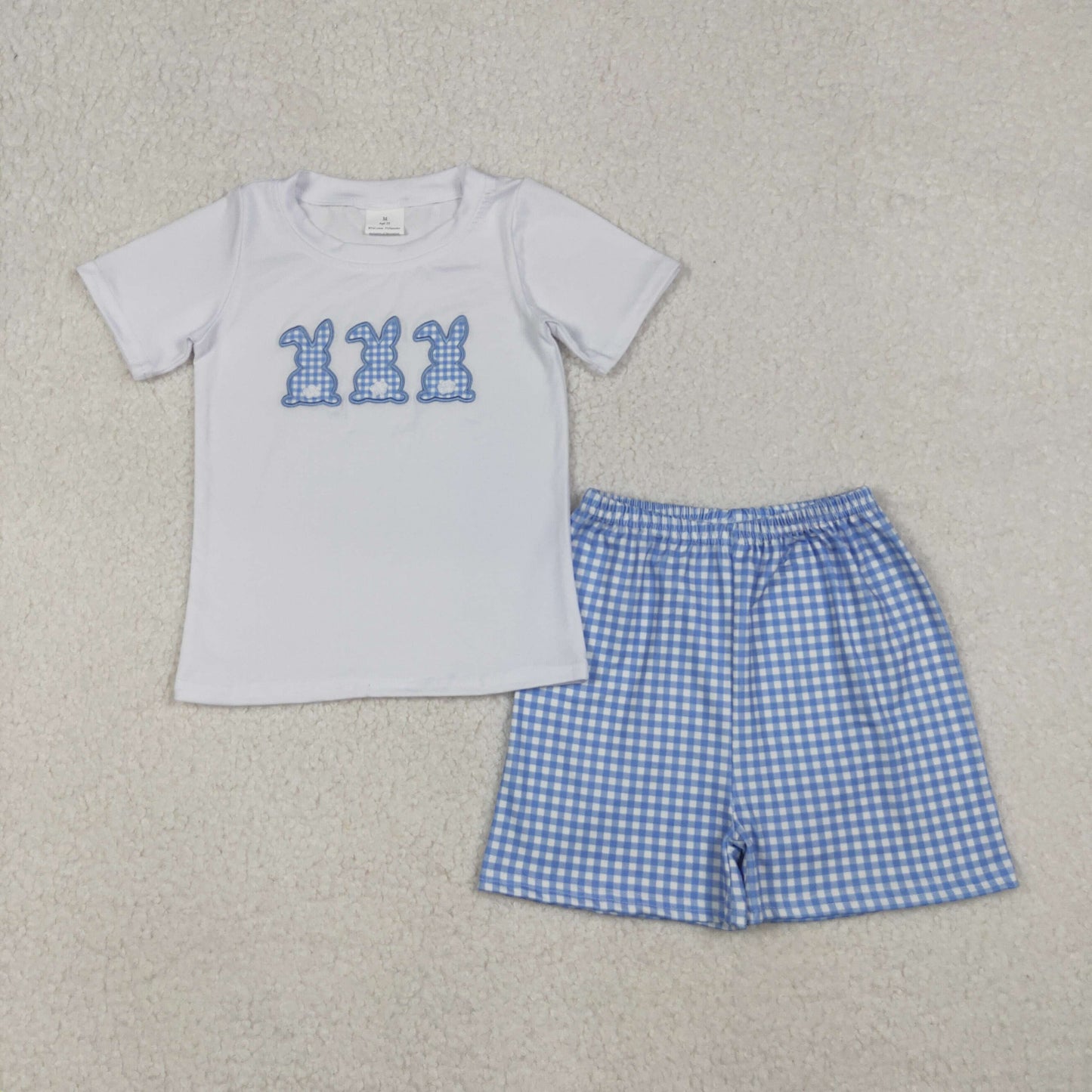 BSSO1123 Embroidery Rabbits Baby Boys Checkered Shorts Easter Clothes Sets  D 1024