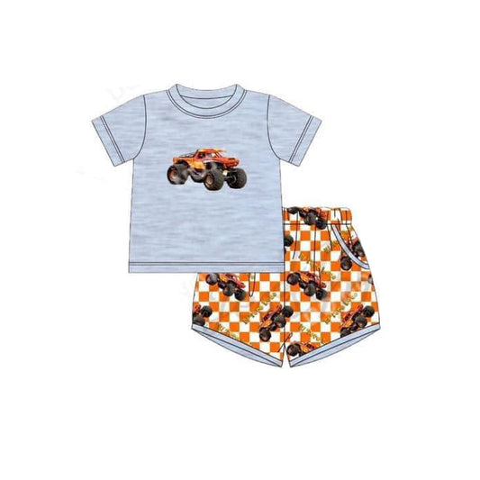 presale BSSO1125 Off-Road Grey Short Sleeve Orange Plaid Shorts Suit 2024 11.20