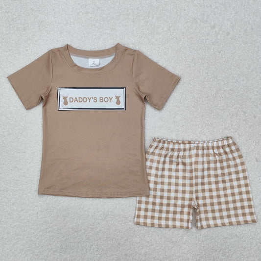 BSSO1130 Baby Boys Daddy's Boy Deers Top Checkered Shorts Clothes Sets