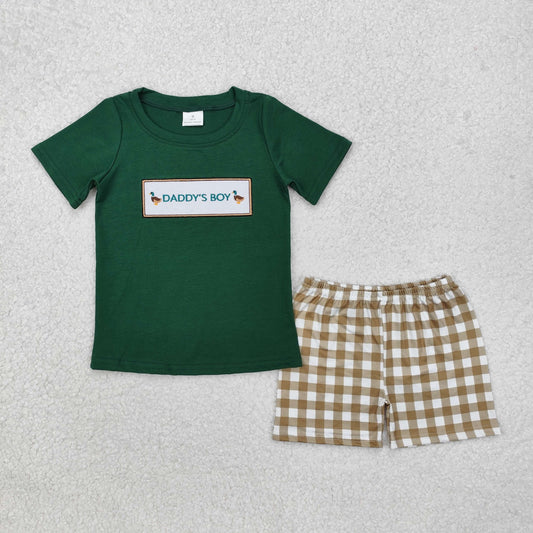 BSSO1132 Duck Green Short Sleeve Plaid Shorts Set