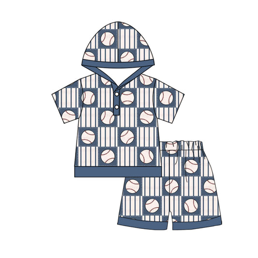 presale BSSO1137 Baseball Stripe Plaid Hooded Short Sleeve Shorts Set 2024 11.22