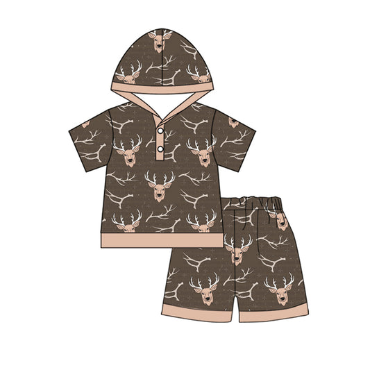 presale BSSO1146 Deer horn brown hooded short-sleeved shorts set 2024 11.26