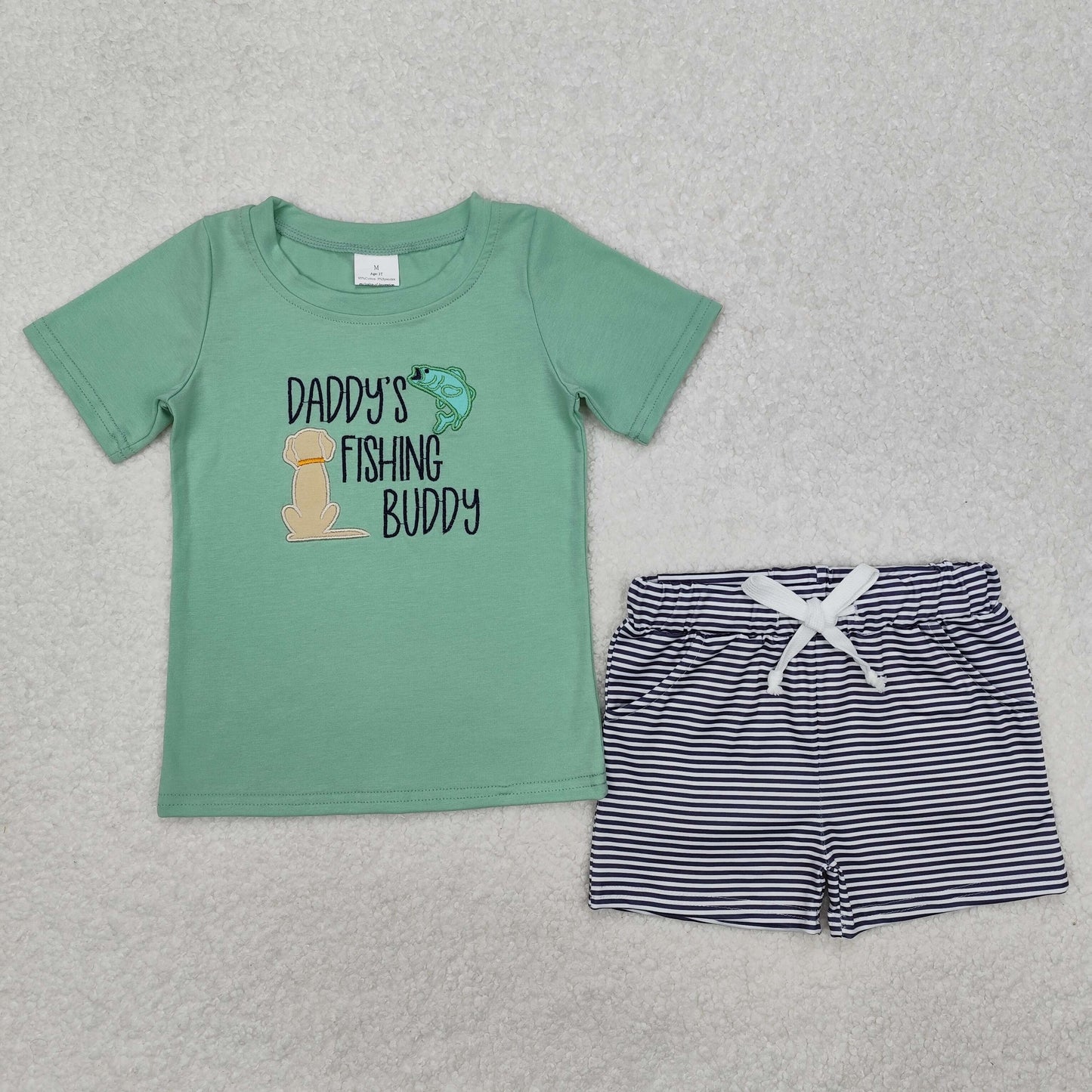 BSSO1147 Fish Puppy Green Short Sleeve Striped Shorts Suit