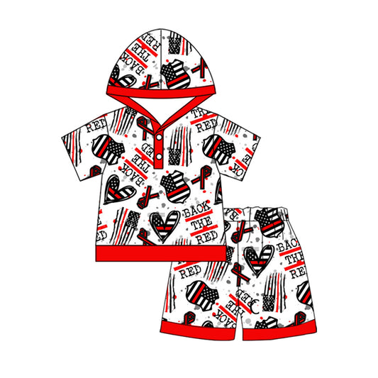 presale BSSO1149 Red and white hooded short-sleeved shorts suit with heart badge 2024 11.27