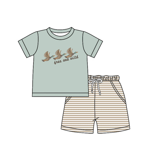 presale BSSO1153 Duck Teal Short Sleeve Striped Shorts Set 2024 11.29