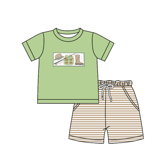 presale BSSO1154 Fishing rod vest hat boots green short sleeve striped shorts suit  2024 11.29