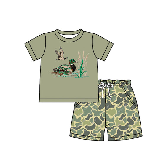 presale BSSO1155 Duck cattail green short-sleeved camouflage shorts suit  2024 11.29