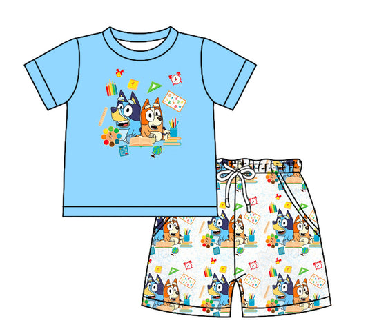 presale BSSO1160 Alarm Pencil Blue Short Sleeve White Shorts Set   2024 11.30