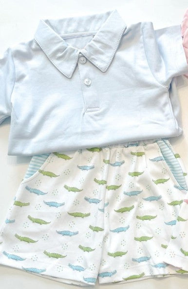 preorder BSSO1166 Solid blue short-sleeved crocodile shorts set 2024 12.4