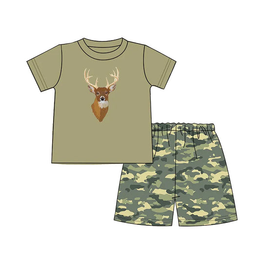 preorder BSSO1167  Elk Green Short Sleeve Camouflage Shorts Set  2024 12.4