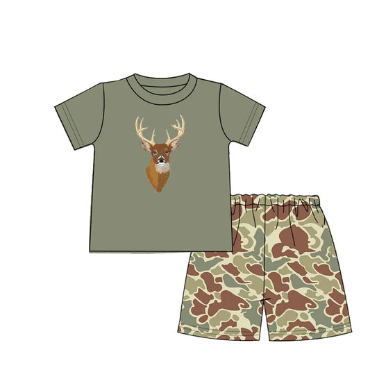 preorder BSSO1168 Camouflage dark green short-sleeved brown camouflage shorts suit 2024 12.4
