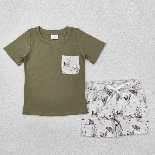 BSSO1175  Duck Pocket Green Short Sleeve Shorts Set D 5.6