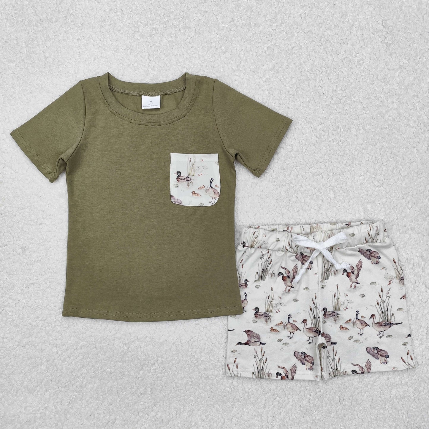 BSSO1175  Duck Pocket Green Short Sleeve Shorts Set D 5.6