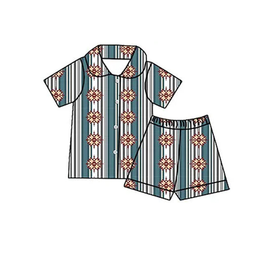 preorder BSSO1181  Geometric striped short-sleeved shorts pajama set  2024 12.10