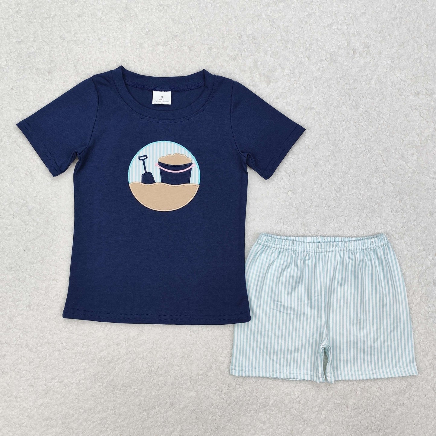 BSSO1193 embroidery sand bucket shorts set summer boy clothes