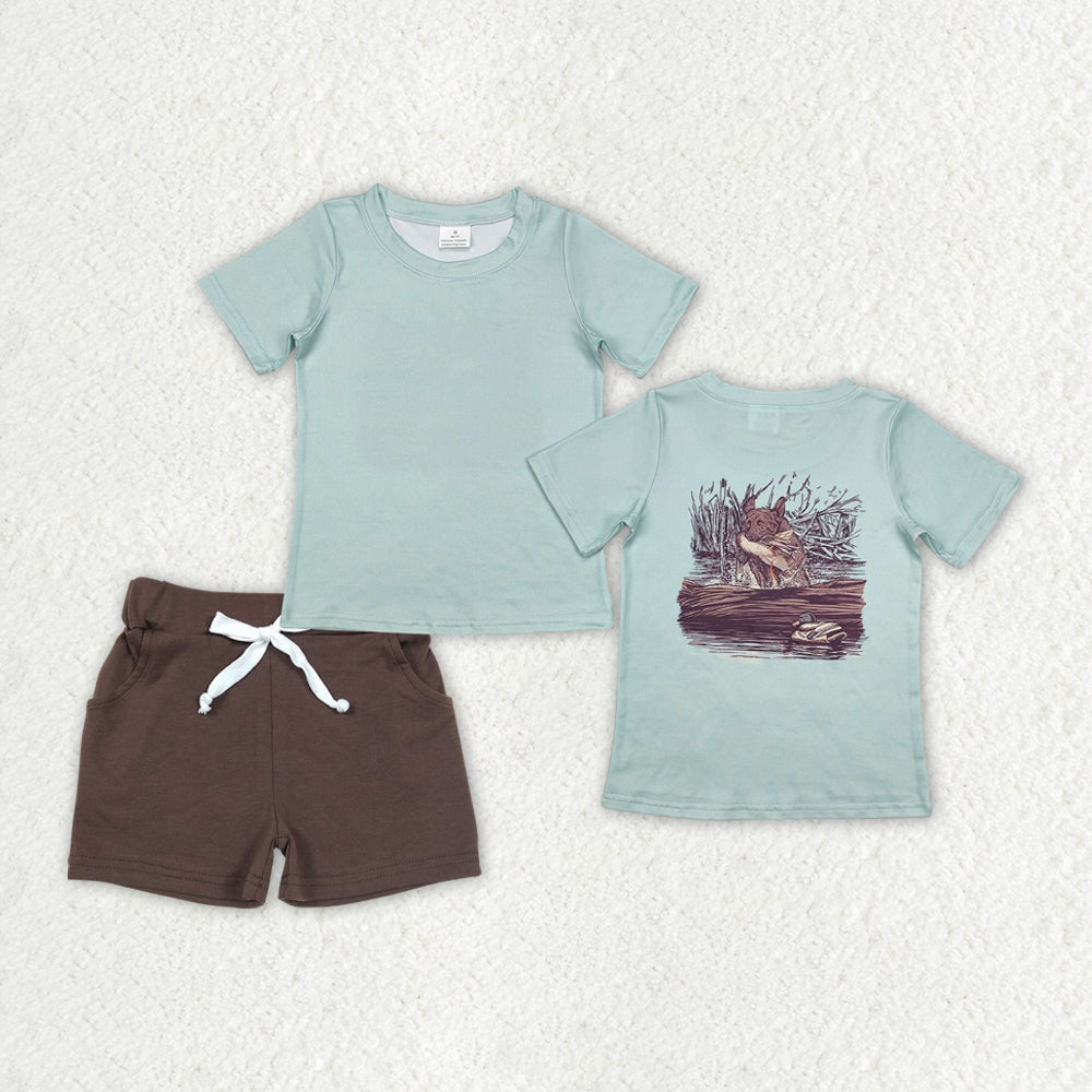 BSSO1200 Baby Boys Dog Duck Hunting Shirts Pocket Shorts Clothes Sets