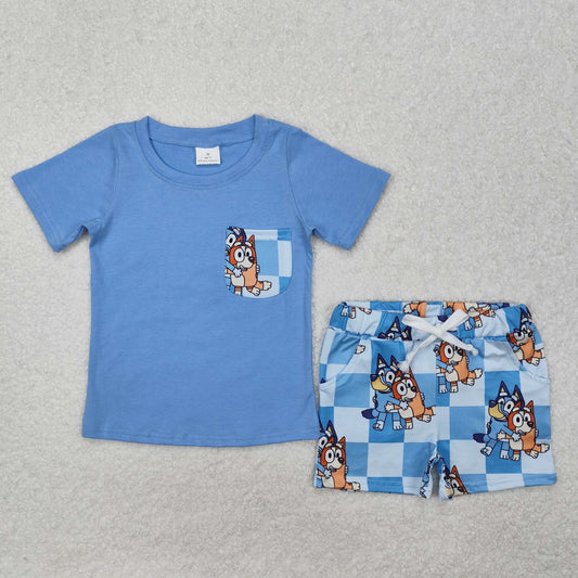 BSSO1211 Baby Boys Sister Dogs Pocket Shirts Shorts Clothes Sets D 4.12