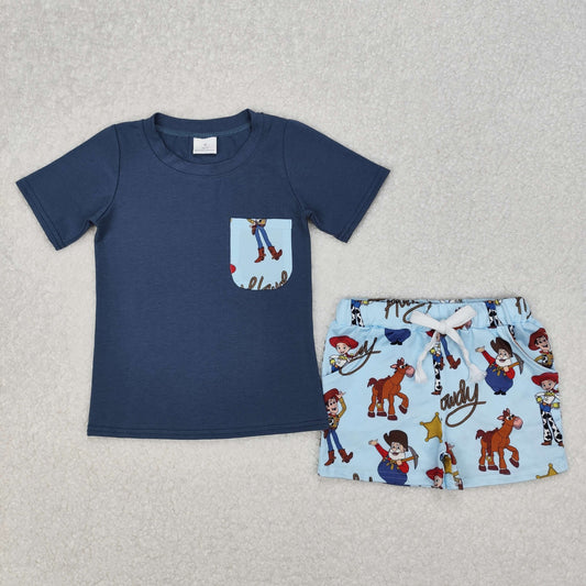 BSSO1213 Baby Boys Howdy Toy Blue Shirts Shorts Clothes Sets D 6.2
