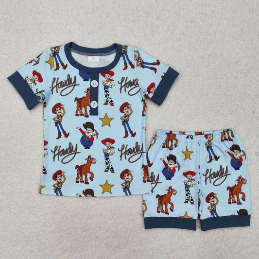 BSSO1214 Baby Boys Howdy Toy Blue Shirts Shorts Pajamas Clothes Sets