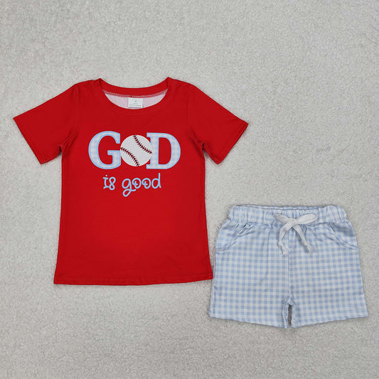 BSSO1248 Baby Boys God is Good Baseball Shirt Shorts Clothes Sets   D 3.18