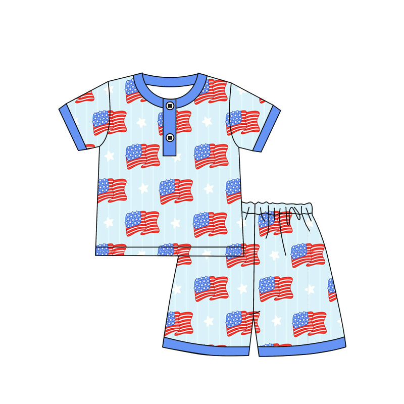 presale BSSO1259  National Day flag stars blue short-sleeved shorts pajama set  2025 1.3