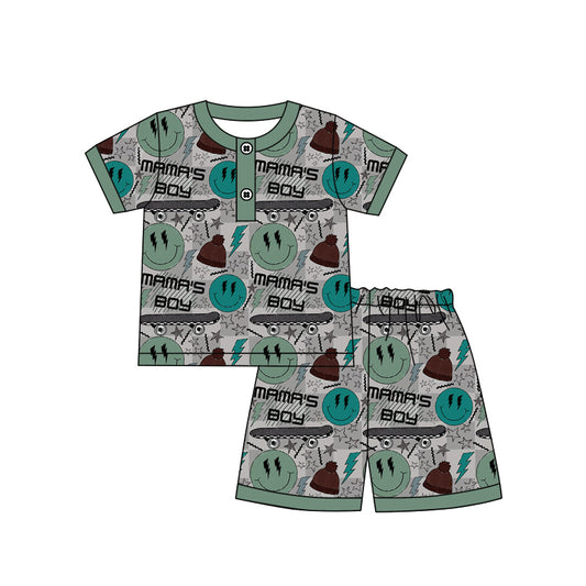 presale BSSO1261 Mama's boy lightning plaid green short-sleeved shorts pajamas set 2025 1.3