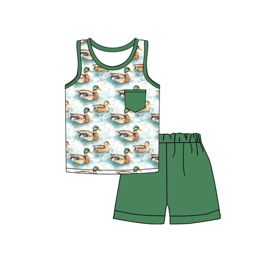 presale BSSO1262  Baby Boys Mallard Ducks Pocket Shirt Shorts Clothes Sets 2025 1.4