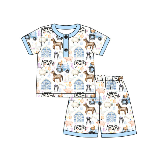 presale BSSO1263  Baby Boys Farm Animals Shirt Shorts Pajamas Clothes Sets 2025 1.4
