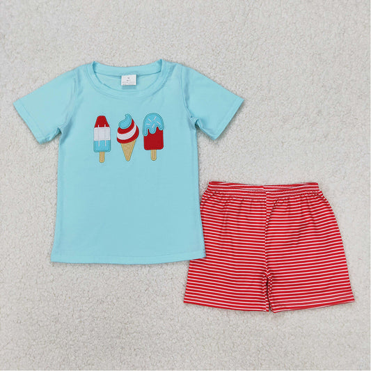 BSSO1269  Embroidery Baby Boys Popsicle Shirt 4th Of July Shorts Set