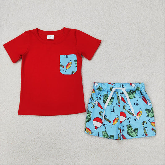 BSSO1289 Baby Boys Fishing Float Pocket Shirts Top Shorts Clothes Sets D 3.21