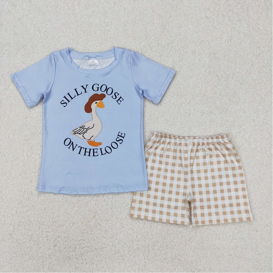 BSSO1305 Baby Boys Silly Goose Top Checkered Shorts Clothes Sets  D 3.17
