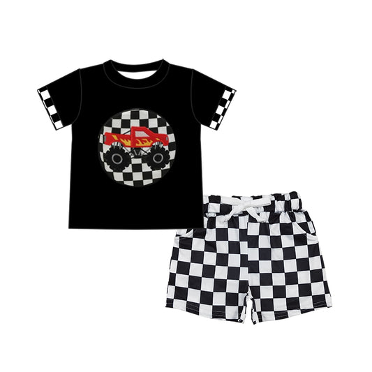 presale BSSO1306 Baby Boys Black Checkered Truck Top Camo Shorts Clothes Sets D 2.8
