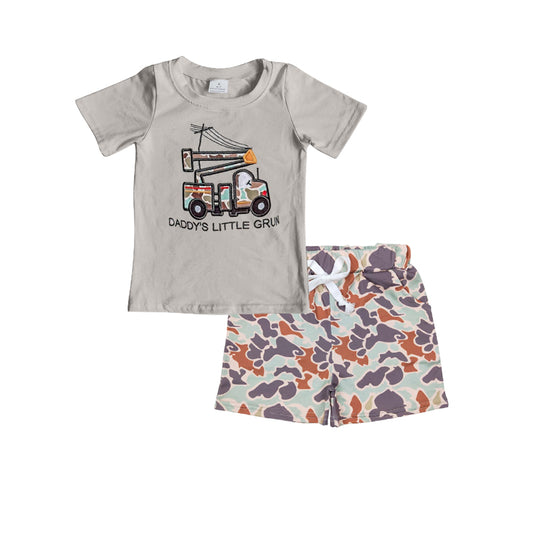 presale BSSO1307 Baby Boys Daddy's Little Grun Top Camo Shorts Clothes Sets D 2.8