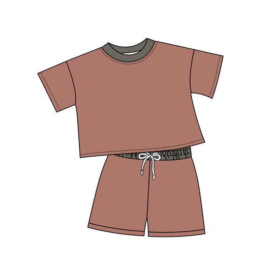 presale BSSO1312 Baby Boys Brown Shirt Top Cotton Shorts Clothes Sets D 2.10
