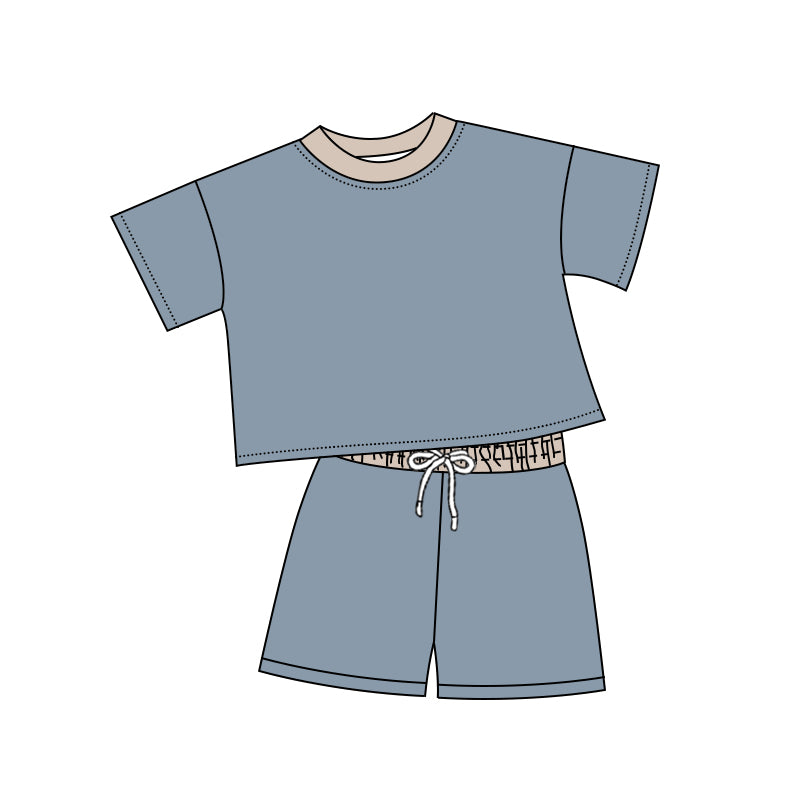 presale BSSO1314 Baby Boys Blue Shirt Top Cotton Shorts Clothes Sets  D 2.10