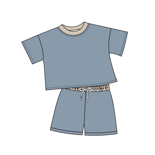 presale BSSO1314 Baby Boys Blue Shirt Top Cotton Shorts Clothes Sets  D 2.10