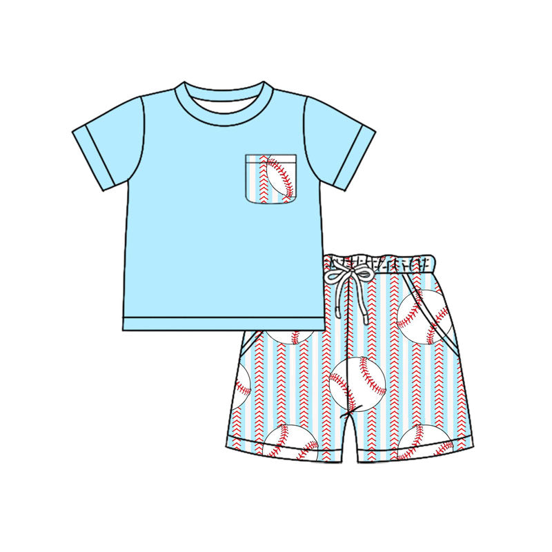 BSSO1317  Baby Boys Aqua Pocket Top Baseball Stripes Shorts Clothes Sets  D 3.15