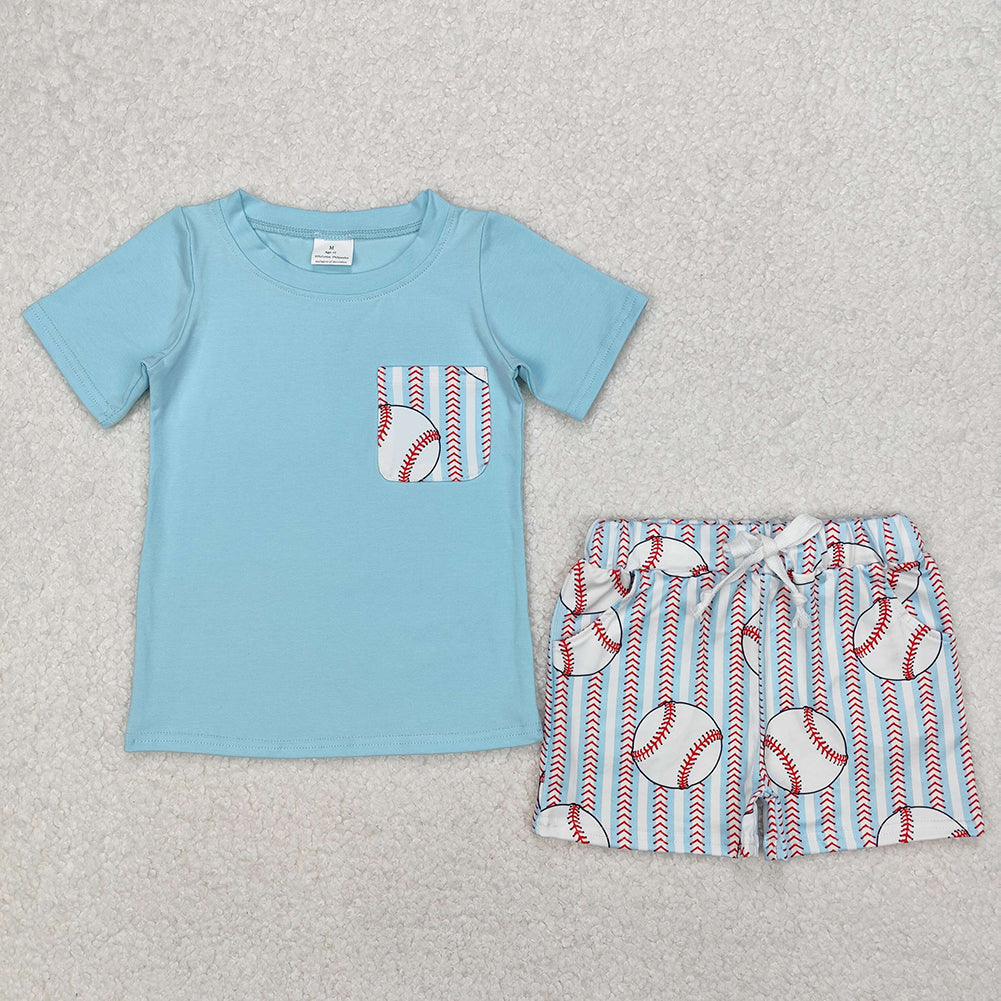 BSSO1317  Baby Boys Aqua Pocket Top Baseball Stripes Shorts Clothes Sets  D 3.15