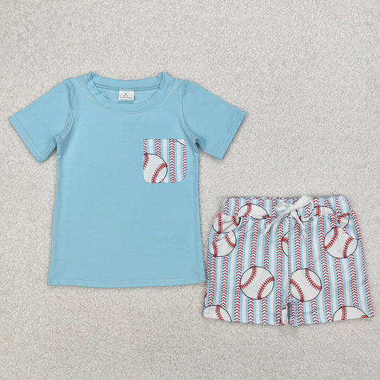 BSSO1317 Baby Boys Aqua Pocket Top Baseball Stripes Shorts Clothes Sets D 3.15