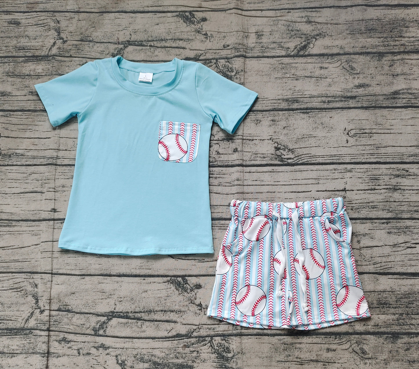 BSSO1317  Baby Boys Aqua Pocket Top Baseball Stripes Shorts Clothes Sets  D 3.15