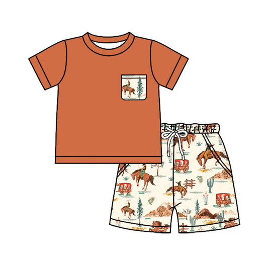 presale BSSO1320 Baby Boys Brown Pocket Top Rodeo Shorts Clothes Sets  D 2.11