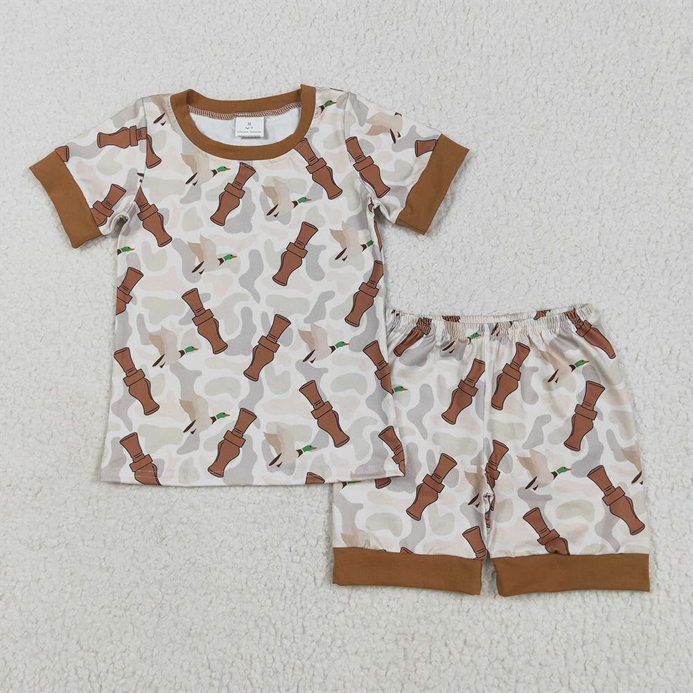 BSSO1324 Duck Bottle Camouflage Brown Short Sleeve Shorts Pajama Set  D 5.7