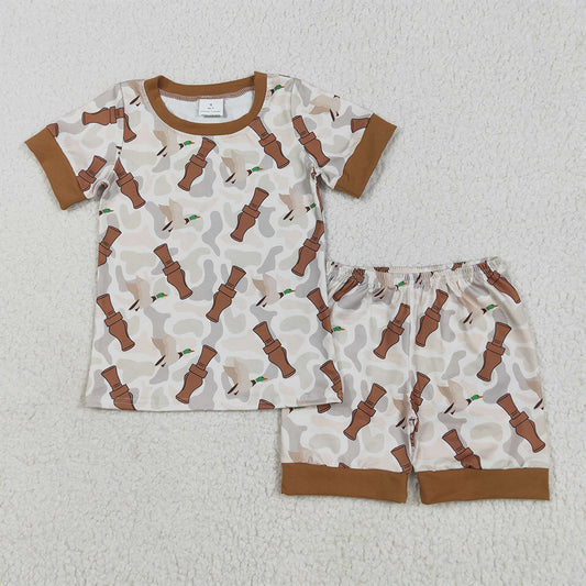 BSSO1324 Duck Bottle Camouflage Brown Short Sleeve Shorts Pajama Set D 5.7