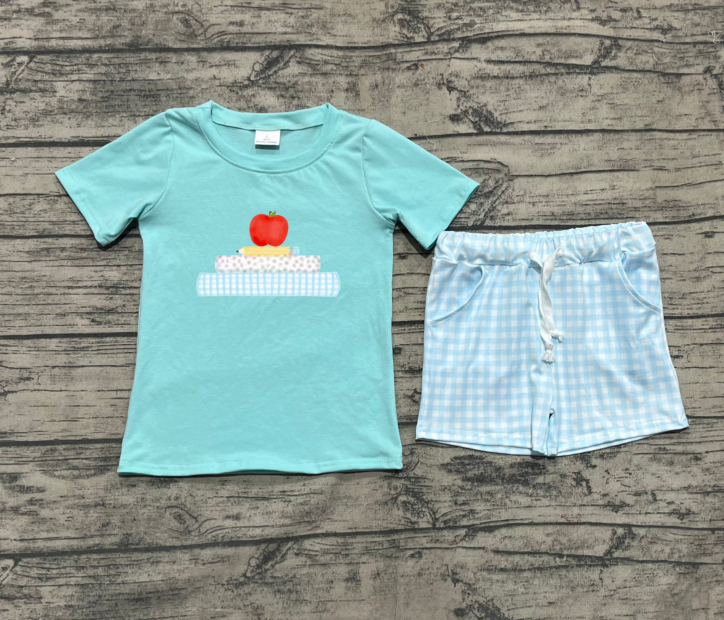 BSSO1329 Tractor balloon light blue short sleeve green striped shorts suit  D 5.7