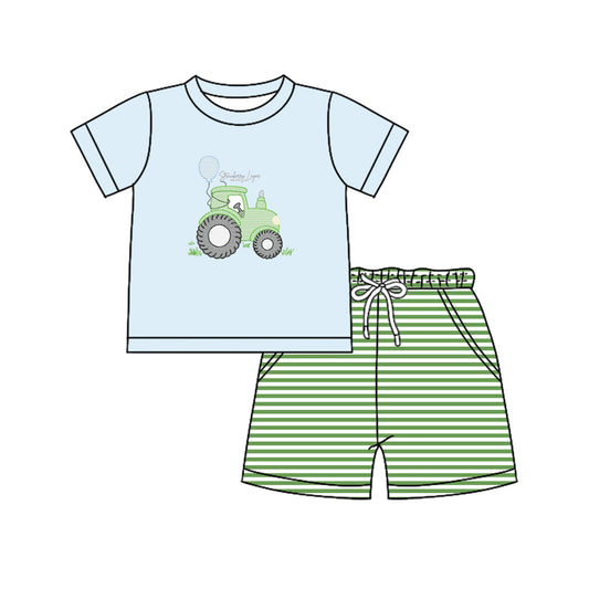 presale BSSO1330 Back to school ABC Apple Short Sleeve Blue Plaid Shorts Set D 2.13