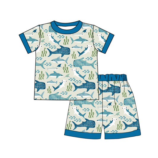 presale BSSO1339 Baby Boys Sharks Blue Top Shorts Pajamas Clothes Sets 2025 2.15