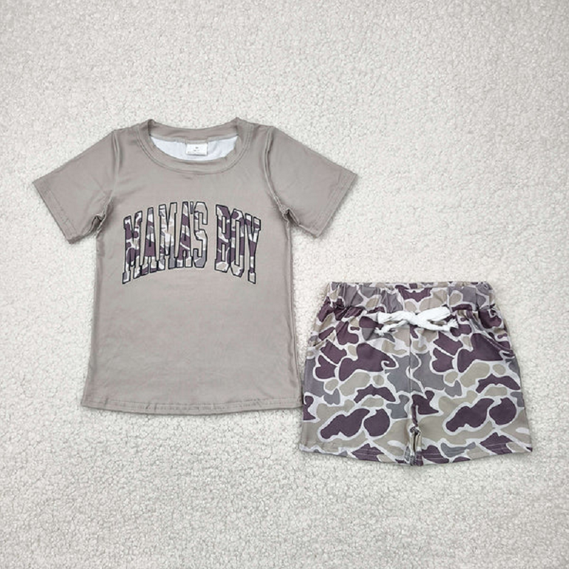 BSSO1346  Baby Boys Light Green Mama's Boy Tops Camouflage Shorts Clothes Sets  D 816