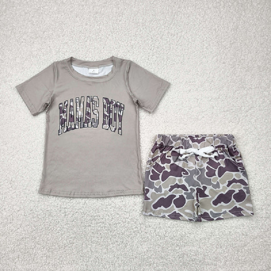 BSSO1346  Baby Boys Light Green Mama's Boy Tops Camouflage Shorts Clothes Sets  D 816