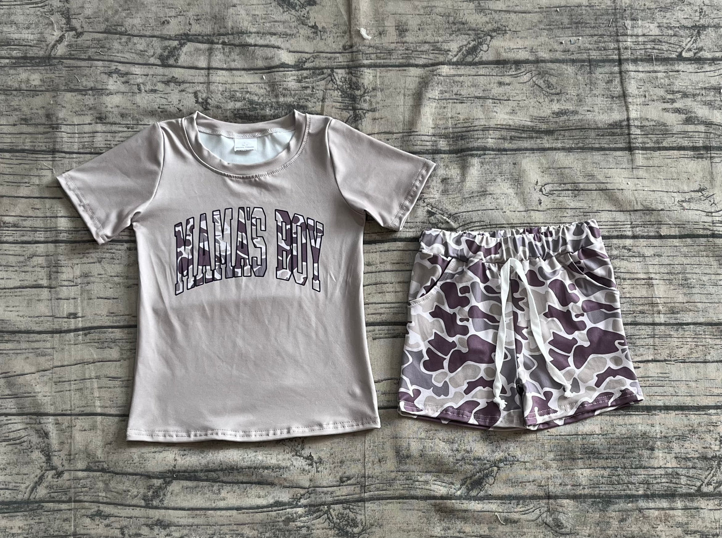 BSSO1346  Baby Boys Light Green Mama's Boy Tops Camouflage Shorts Clothes Sets  D 816