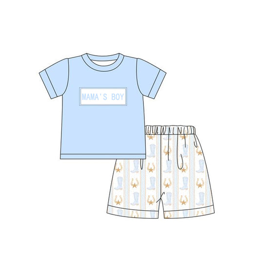 presale BSSO1348 Baby Boys Western Mama's Boy Shirt Boots Shorts Sets   D 2.18